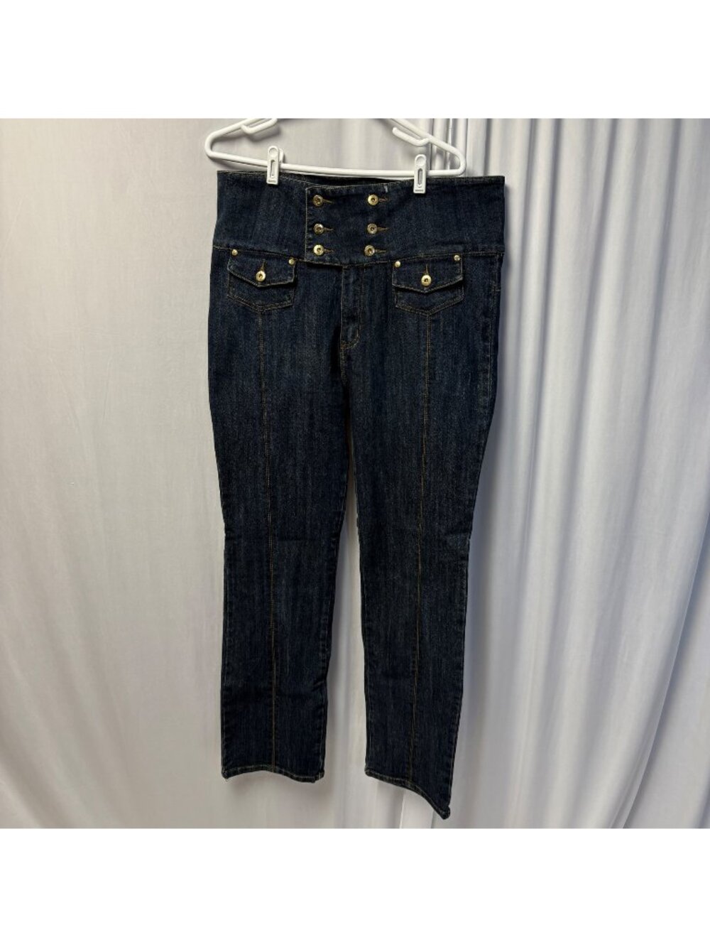 Touch Me High-Waisted Jeans Womens Size 18 Mega Wear Blue Dark Wash Denim